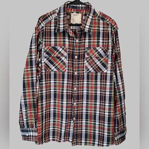 Rocawear Blue and Green Casual‎ Button Down Shirt